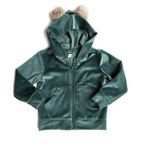 Tea Collection Velour All Ears Hoodie Soft Green Jungle Bear